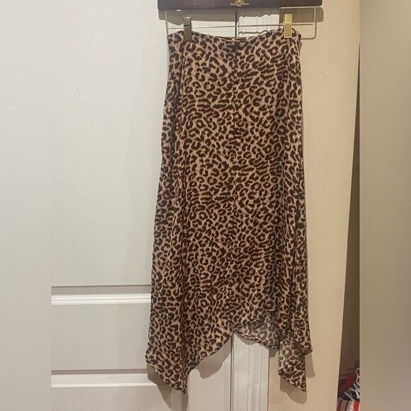 COTTON ON Brown Leopard Animal Print Asymmetrical Hem Midi Skirt - Picture 4 of 5
